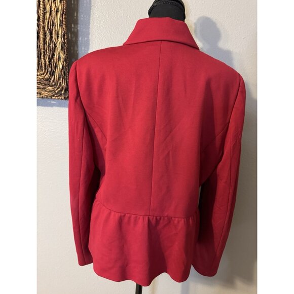 Alex Marie Suit Jacket Blazer 16 Cardinal Red Ruffled Black Button Stretch - Picture 3 of 10